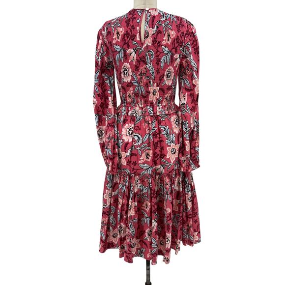 Banjanan Mortiz Dress Midi Smocked Floral Print Cotton Pink Size Small - Picture 9 of 14